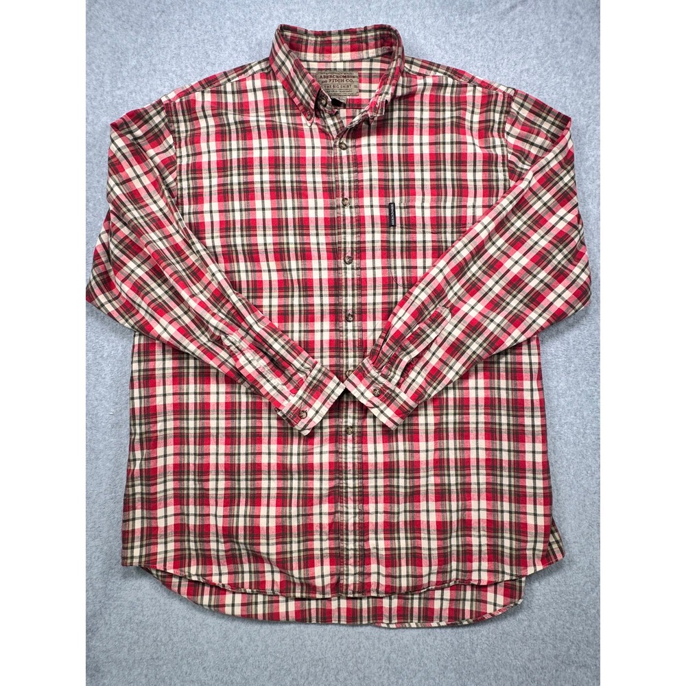 Abercrombie & Fitch The Big Shirt Mens XL Red Plaid Button Down Cotton Vintage